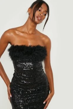 Robe Bandeau à Plumes Et Paillettes -BOOHO Kleidung Magasin gzz14060 black xl 3