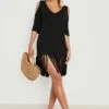 Robe De Plage Découpée à épaules Dénudées Et Pompons -BOOHO Kleidung Magasin gzz15453 black xl