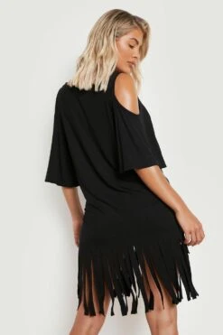 Robe De Plage Découpée à épaules Dénudées Et Pompons -BOOHO Kleidung Magasin gzz15453 black xl 1