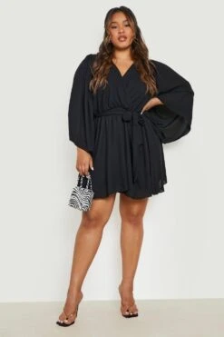 Grande Taille - Robe Portefeuille à Manches Chauve-souris