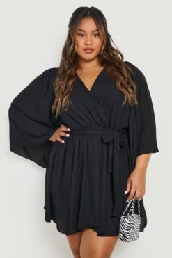 Grande Taille - Robe Portefeuille à Manches Chauve-souris -BOOHO Kleidung Magasin gzz15658 black xl 2