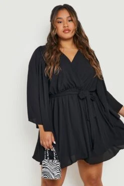 Grande Taille - Robe Portefeuille à Manches Chauve-souris -BOOHO Kleidung Magasin gzz15658 black xl 3