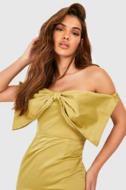 Robe Mi-longue Satinée à épaules Dénudées -BOOHO Kleidung Magasin gzz15705 chartreuse xl 3