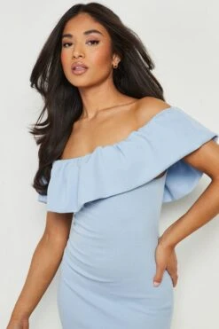 Petite - Robe Mi-longue En Néoprène à Col Bateau Et Volants -BOOHO Kleidung Magasin gzz16007 sky20blue xl 3