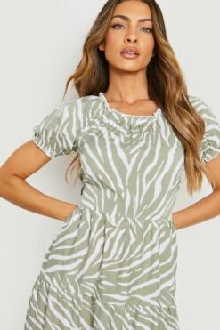 Robe Longue Froncée à Imprimé Zèbre -BOOHO Kleidung Magasin gzz16100 khaki xl 3