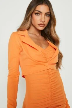 Ensemble Avec Blazer Court Et Robe Froncée -BOOHO Kleidung Magasin gzz16126 orange xl 3
