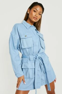 Robe Chemise Style Utilitaire En Tissu Premium -BOOHO Kleidung Magasin gzz16232 blue xl 2