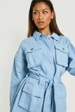 Robe Chemise Style Utilitaire En Tissu Premium -BOOHO Kleidung Magasin gzz16232 blue xl 3