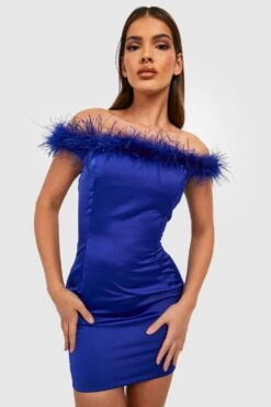 BOOHOO Robe Courte Satinée à Plumes -BOOHO Kleidung Magasin gzz16261 cobalt xl 2