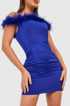 BOOHOO Robe Courte Satinée à Plumes -BOOHO Kleidung Magasin gzz16261 cobalt xl 3