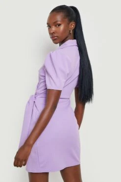 Robe Chemise à Ceinture Et Manches Bouffantes -BOOHO Kleidung Magasin gzz16363 lilac xl 1
