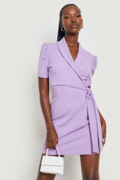 Robe Chemise à Ceinture Et Manches Bouffantes -BOOHO Kleidung Magasin gzz16363 lilac xl 3