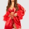 Robe De Chambre Satinée à Plumes En Tissu Premium -BOOHO Kleidung Magasin gzz17056 red xl