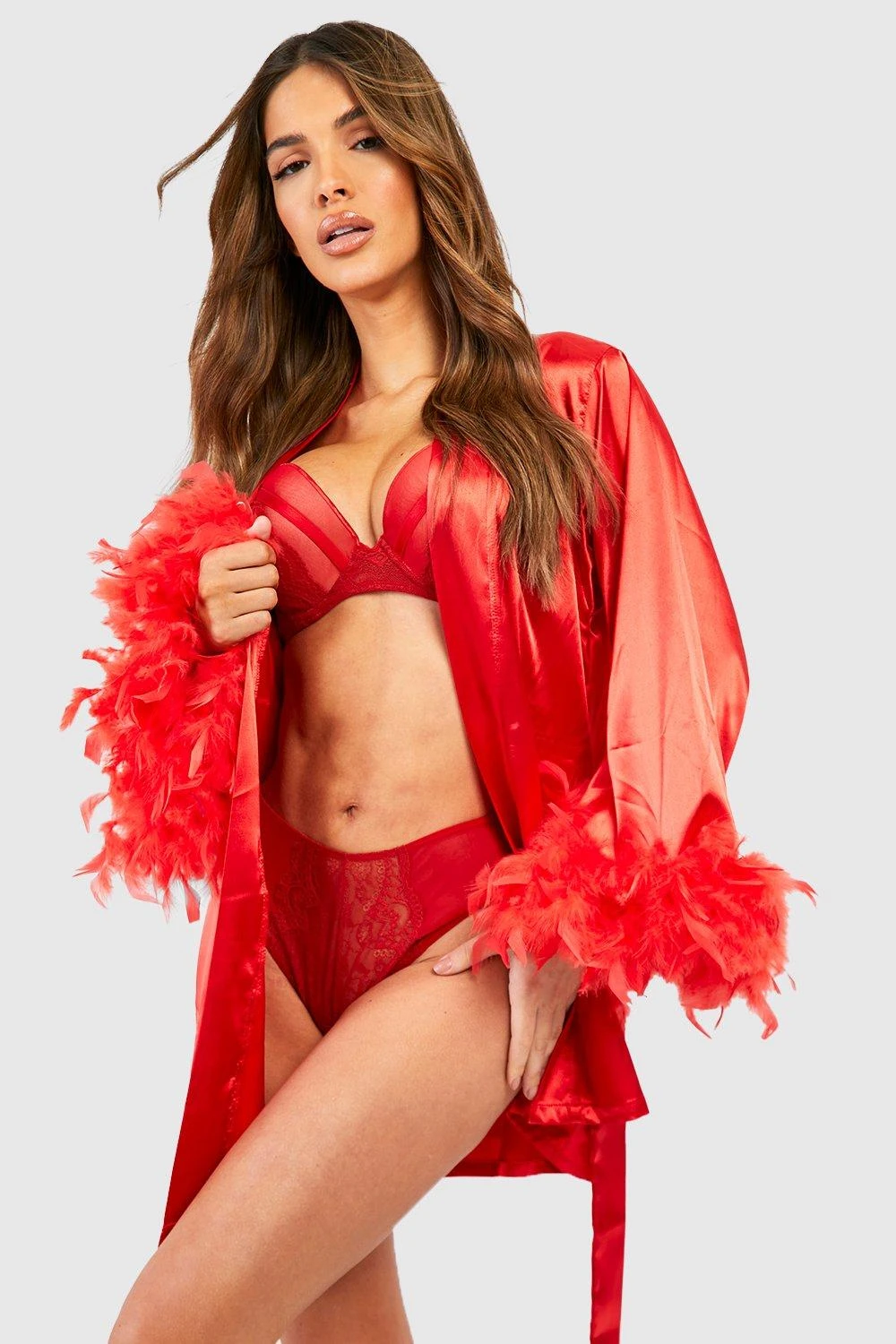 Robe De Chambre Satinée à Plumes En Tissu Premium 5 Robe De Chambre Satinée à Plumes En Tissu Premium – Image 3
