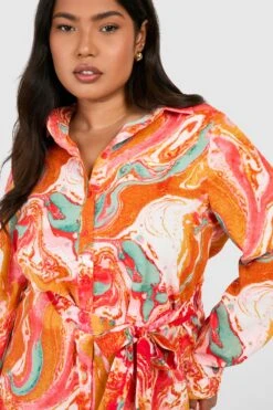 Grande Taille - Robe Chemise à Imprimé Marbre -BOOHO Kleidung Magasin gzz17127 orange xl 3