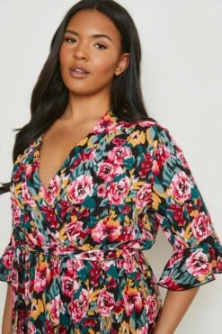 Grande Taille - Robe Croisée à Ceinture Et Imprimé Fleuri -BOOHO Kleidung Magasin gzz17162 black xl 3