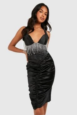 Robe Mi-longue Satinée à Strass