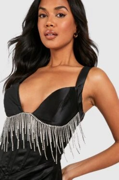 Robe Mi-longue Satinée à Strass -BOOHO Kleidung Magasin gzz17331 black xl 3