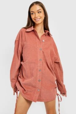 Robe Chemise Froncée En Velours Côtelé -BOOHO Kleidung Magasin gzz17379 dusky20pink xl 2