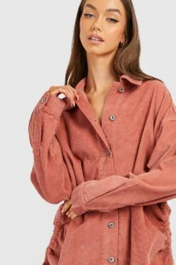 Robe Chemise Froncée En Velours Côtelé -BOOHO Kleidung Magasin gzz17379 dusky20pink xl 3