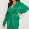 Grande Taille - Robe Chemise Plissée Croisée 1 Grande Taille - Robe Chemise Plissée Croisée -BOOHO Kleidung Magasin gzz17684 green xl