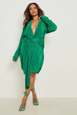 Grande Taille - Robe Chemise Plissée Croisée -BOOHO Kleidung Magasin gzz17684 green xl 2