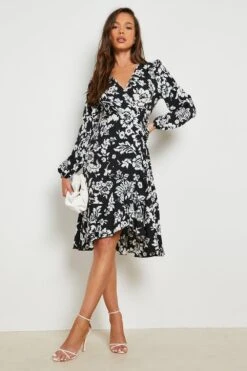 Robe Portefeuille à Volants Et Imprimé Fleuri