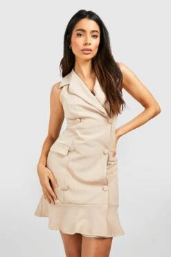 Robe Blazer Sans Manches à Ourlet Volanté -BOOHO Kleidung Magasin gzz17816 stone xl 2