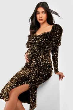 Maternité - Robe De Grossesse Pailletée à Manches Bouffantes -BOOHO Kleidung Magasin gzz17915 bronze xl 3