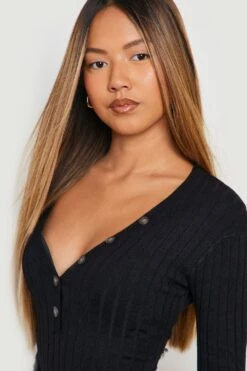 Petite - Robe Boutonnée à Col V -BOOHO Kleidung Magasin gzz17944 black xl 3