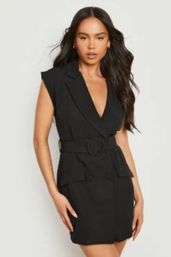 Petite - Robe Blazer Sans Manches à Ceinture -BOOHO Kleidung Magasin gzz18336 black xl 2