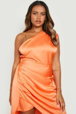 Grande Taille - Robe Asymétrique Satinée Froncée -BOOHO Kleidung Magasin gzz18482 orange xl 3