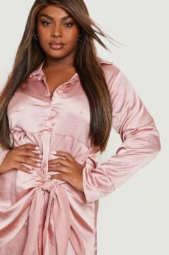 Grande Taille - Robe Satinée Nouée à L’avant -BOOHO Kleidung Magasin gzz18630 blush xl 3