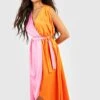 Robe Mi-longue Color Block à Ceinture -BOOHO Kleidung Magasin gzz18748 orange xl