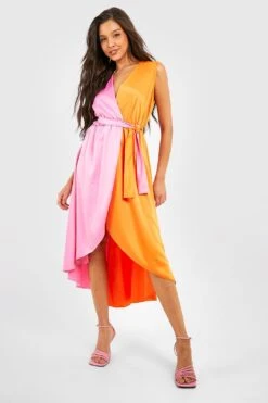 Robe Mi-longue Color Block à Ceinture -BOOHO Kleidung Magasin gzz18748 orange xl 2