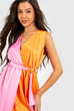 Robe Mi-longue Color Block à Ceinture -BOOHO Kleidung Magasin gzz18748 orange xl 3