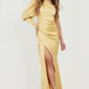 Robe Longue Asymétrique Fendue à Manche Bouffante -BOOHO Kleidung Magasin gzz18788 mustard xl