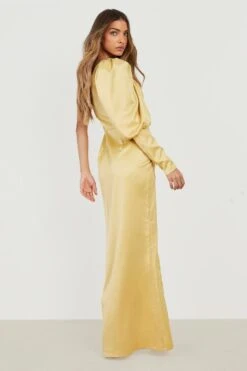Robe Longue Asymétrique Fendue à Manche Bouffante 7 Robe Longue Asymétrique Fendue à Manche Bouffante -BOOHO Kleidung Magasin gzz18788 mustard xl 1