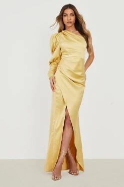 Robe Longue Asymétrique Fendue à Manche Bouffante 8 Robe Longue Asymétrique Fendue à Manche Bouffante -BOOHO Kleidung Magasin gzz18788 mustard xl 2