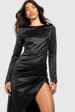 Tall - Robe Mi-longue Satinée à Dos Nu -BOOHO Kleidung Magasin gzz18889 black xl 2