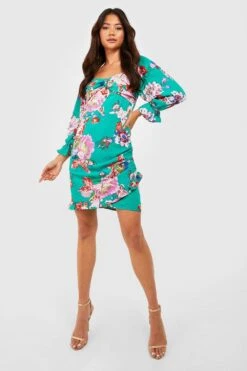 Robe Courte Satinée à Imprimé Floral -BOOHO Kleidung Magasin gzz18945 green xl 2