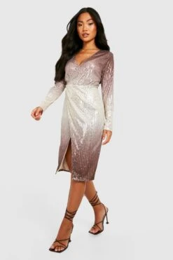 Petite - Robe Portefeuille Pailletée -BOOHO Kleidung Magasin gzz19341 chocolate xl 3