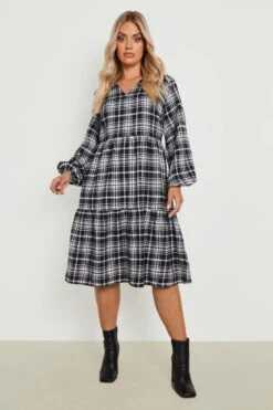 Grande Taille - Robe Mi-longue Froncée à Carreaux -BOOHO Kleidung Magasin gzz19710 black xl 2