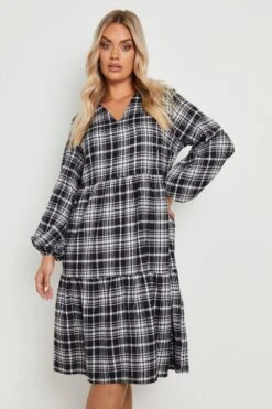Grande Taille - Robe Mi-longue Froncée à Carreaux -BOOHO Kleidung Magasin gzz19710 black xl 3