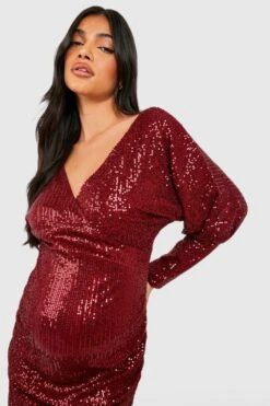 Maternité - Robe De Grossesse Pailletée à Manches Chauve-souris 9 Maternité - Robe De Grossesse Pailletée à Manches Chauve-souris -BOOHO Kleidung Magasin gzz19750 wine xl 3