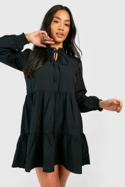 Petite - Robe Babydoll Froncée à Manches Larges -BOOHO Kleidung Magasin gzz20067 black xl 2