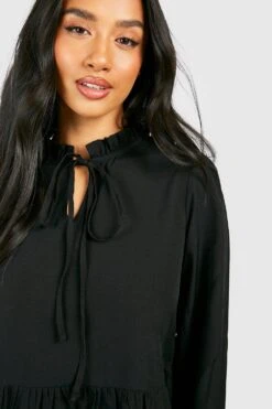 Petite - Robe Babydoll Froncée à Manches Larges -BOOHO Kleidung Magasin gzz20067 black xl 3