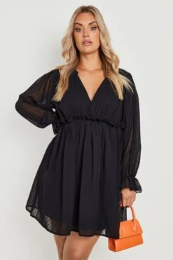 Grande Taille - Robe Babydoll Plumetis à Volants -BOOHO Kleidung Magasin gzz20318 black xl 2