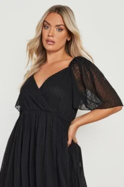 Grande Taille - Robe Portefeuille Plumetis à Manches Larges -BOOHO Kleidung Magasin gzz20324 black xl 3