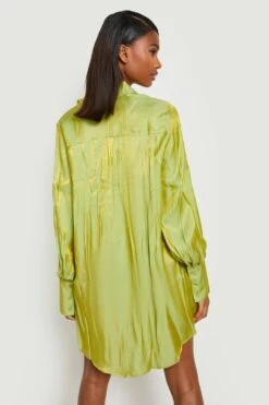 Robe Chemise Oversize Effet Brillant à Manches Volumineuses -BOOHO Kleidung Magasin gzz20491 green xl 1